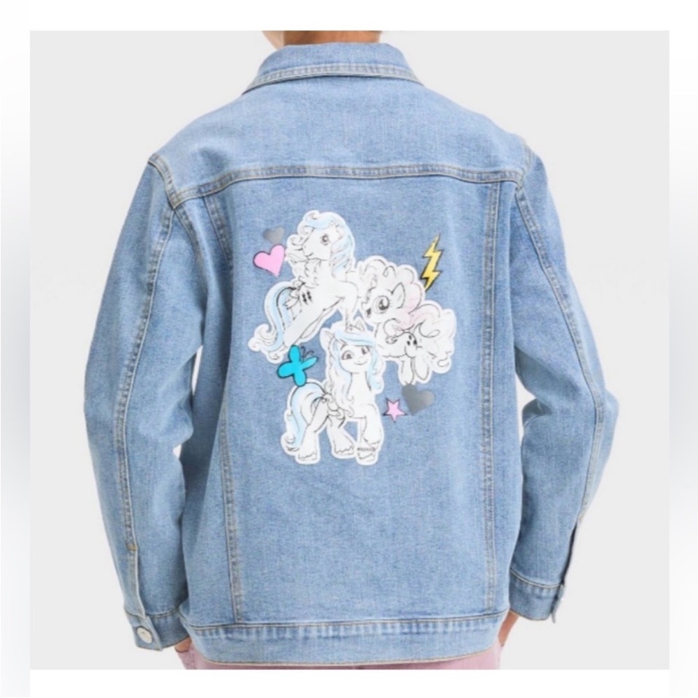 Girls My Little Pony Denim Jean Jacket Unicorn Pegasus Graphic Kids Blue Coat